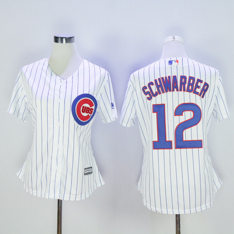 Women Chicago Cubs #12 Schwarber White MLB Jerseys